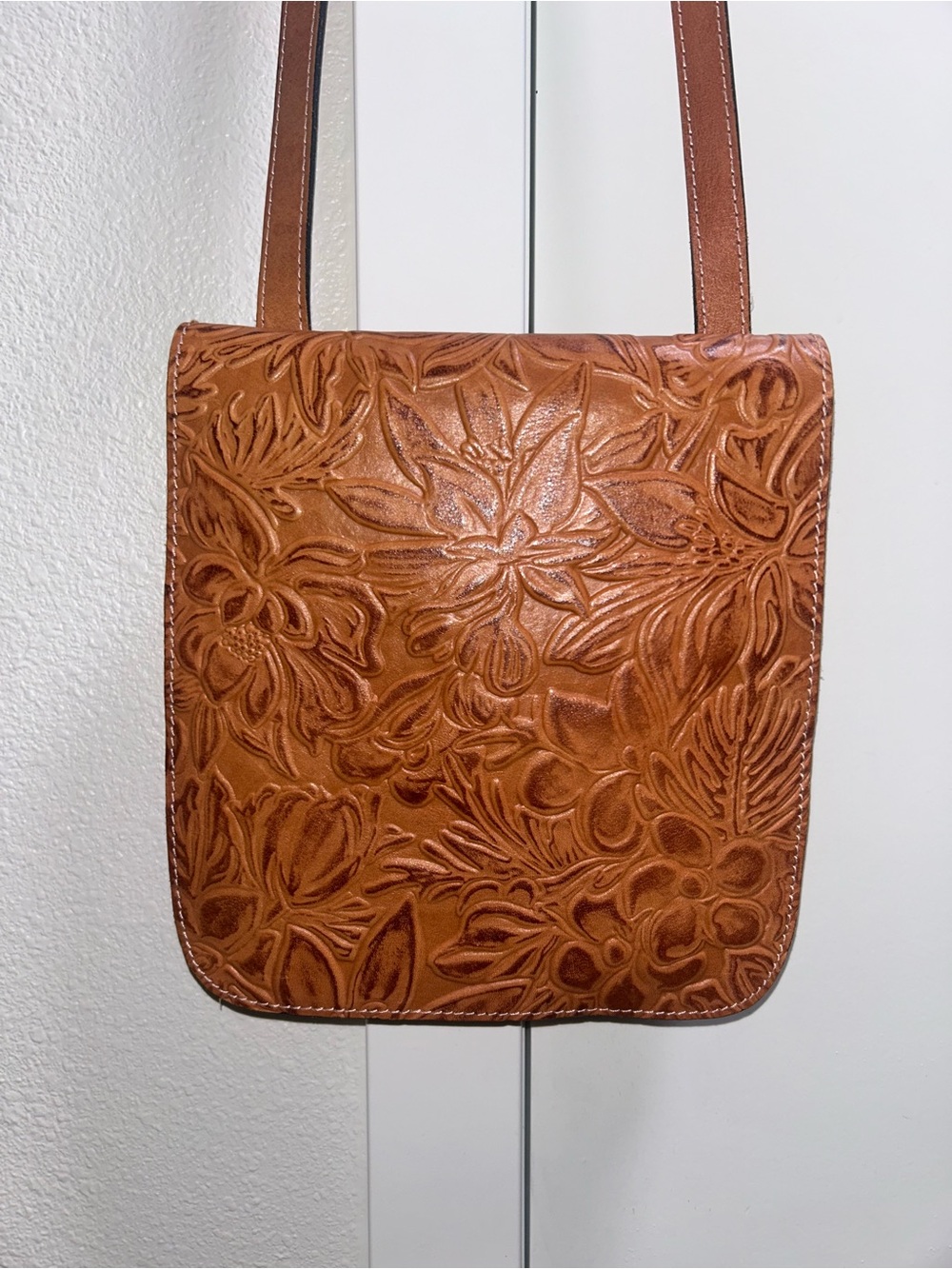 Patricia Nash Tan Hand-Tooled Floral Leather Crossbody